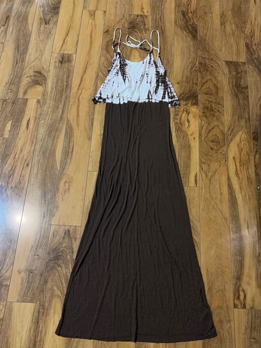 Tie-Dye White & Brown Spaghetti-Strap Maxi Dress - Casual Summer Style